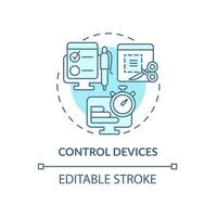 ícone de conceito azul de dispositivos de controle. vigilância para acompanhar o desempenho do trabalho. empregado monitorando a ilustração de linha fina de idéia abstrata. desenho de cor de contorno isolado de vetor. traço editável vetor