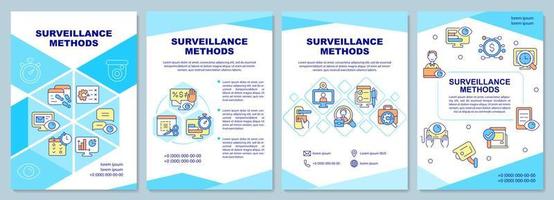 modelo de folheto de métodos de vigilância. monitoramento de funcionários. folheto, livreto, impressão de folheto, design de capa com ícones lineares. layouts vetoriais para apresentação, relatórios anuais, páginas de anúncios vetor