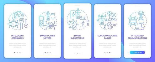 tela de aplicativo móvel de integração de gradiente azul de componentes de grade inteligente. power walkthrough 5 passos páginas de instruções gráficas com conceitos lineares. ui, ux, modelo de gui. uma miríade de fontes regulares pró-negrito usadas vetor