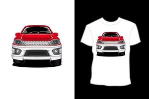 design de camisa de ilustração de frente de carro vermelho vetor
