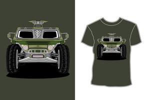 design de camiseta de ilustração de carro de exército de jipe vetor