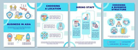 negócios no modelo de folheto turquesa da ásia. contratação de pessoal. design de impressão de livreto com ícones lineares. layouts vetoriais para apresentação, relatórios anuais, anúncios. arial-black, inúmeras fontes pró-regulares usadas vetor