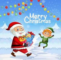 design de cartaz de feliz natal com papai noel e elfo vetor