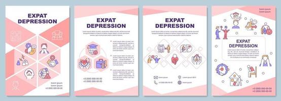 modelo de folheto de depressão de expatriados. sente-se ansioso ao se mudar. folheto, livreto, impressão de folheto, design de capa com ícones lineares. layouts vetoriais para apresentação, relatórios anuais, páginas de anúncios vetor