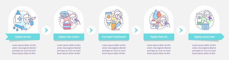 dicas de rotina de cuidados com a pele modelo infográfico redondo. saúde da pele. visualização de dados com 5 passos. gráfico de informações da linha do tempo do processo. layout de fluxo de trabalho com ícones de linha. uma miríade de fontes regulares pró-negrito usadas vetor