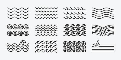 conjunto de ondas minimalistas logotipo ícone linha arte vector design ilustração