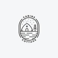 emblema minimalista acampamento cabana cabana logotipo linha arte ilustração vetorial design vetor