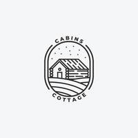 emblema cabana de madeira cabana de madeira linha arte logotipo vector design ilustração crachá minimalista