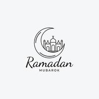 logotipo de arte de linha minimalista de ramadan kareem mubarak, design de ilustração de conceito muçulmano vetor