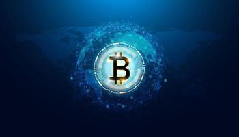 A criptomoeda bitcoin abstrata consiste no símbolo bitcoin no mundo, o conceito do uso de criptomoedas no mundo futuro. vetor