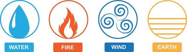 logotipo do ícone de quatro elementos com símbolos de estilo de linha. fogo, água, vento, símbolo da terra. ilustração vetorial vetor