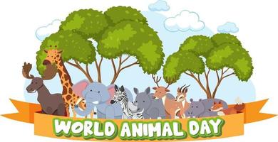 banner do dia mundial dos animais com animais selvagens africanos vetor