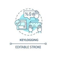 ícone do conceito de keylogging azul. registro de pressionamento de tecla. acesso de administrador ao software de trabalho. empregado monitorando a ilustração de linha fina de idéia abstrata. desenho de cor de contorno isolado de vetor. traço editável vetor