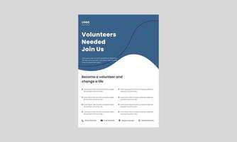 precisa de um modelo de design de folheto voluntário. você pode ajudar a se juntar ao voluntário hoje cartaz, folheto, design de folheto. estamos à procura de flyer de voluntários. vetor