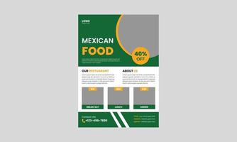 design de modelo de panfleto de comida mexicana. panfleto de comida mexicana deliciosa. design de folheto de cartaz de menu de restaurante de comida mexicana, tamanho a4, panfleto, capa, brochura, pronto para impressão vetor