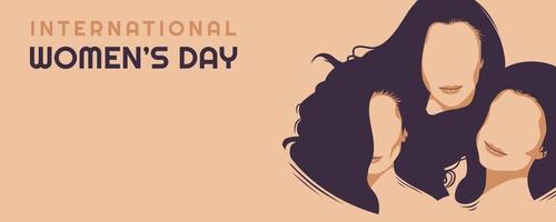 8 de março banner do dia internacional da mulher de 3 mulheres felizes com seus lindos cabelos vetor