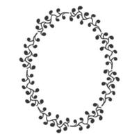 elegante moldura floral oval, silhueta de fronteira em estilo doodle desenhado à mão isolado no fundo branco. decoração de grinalda, clip-art delicado. ilustração vetorial vetor