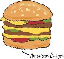 hambúrguer grande, hambúrguer clássico americano cheeseburger com alface tomate cebola queijo carne e molho vetor