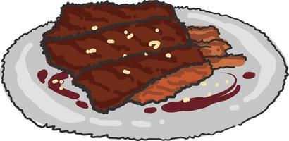 ilustração de estilo doodle costelas fritas de porco isoladas em fundo branco vetor desenhado à mão de carne de churrasco