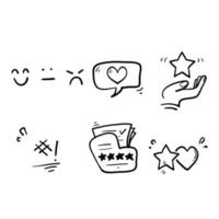 conjunto simples desenhado à mão de ícones de linha vetorial relacionados à satisfação do cliente. com vetor de estilo doodle isolado