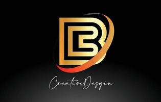 delinear o design do logotipo da letra b no ícone vetorial de cores pretas e douradas vetor
