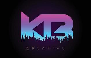 design de logotipo de letras kb com cores azuis roxas e ícone de vetor de conceito de árvores de pinheiro