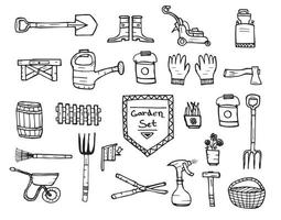 coleção de elementos de desenho de jardim doodle em fundo branco. vetor