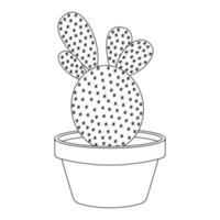 vetor de doodle de cacto. plantas de cactos em estilo cartoon. arte de linha sem preenchimento. planta de cacto em um vaso de flores. plantas de casa em vasos. isolado no fundo branco.