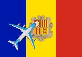 avião e bandeira de Andorra. conceito de viagens para design. o avião voa sobre a bandeira de Andorra. vetor