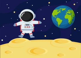 Os astronautas do espaço dos desenhos animados bonitos exploram a superfície da lua da terra.
