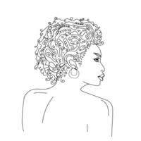 Contorno de retrato de mulher afro-americana em estilo doodle no conceito de background.beauty branco. gráficos vetoriais. menina abstrata face.beautiful feminina. desenho vetorial. vetor