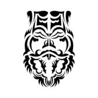 máscara tiki preto e branco. padrão de decoração tradicional da Polinésia e do Havaí. isolado no fundo branco. esboço de tatuagem. vetor. vetor