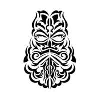 máscara maori. polinésios nativos e ilustração de tiki havaianos em preto e branco. isolado no fundo branco. esboço de tatuagem. ilustração vetorial. vetor