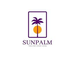 palmeiras tropicais e design de logotipo de sol vetor