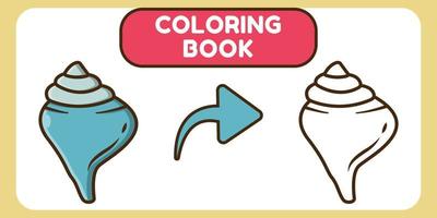 livro de colorir de desenho animado desenhado à mão de concha fofa para crianças vetor