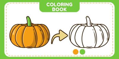 livro de colorir de desenhos animados desenhados à mão de abóbora colorida e preto e branco para crianças vetor