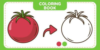 livro de colorir de desenho animado desenhado à mão de tomate colorido e preto e branco para crianças vetor