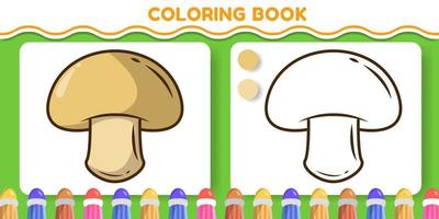 livro de colorir de desenho animado desenhado à mão de cogumelo colorido e preto e branco para crianças vetor