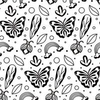padrão sem emenda de vetor de borboleta desenhada à mão em preto e branco