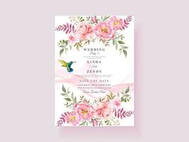 cartão de convite de casamento de flor rosa suave vetor