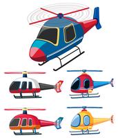 Cinco desenhos diferentes de helicópteros vetor