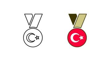 conjunto de ícones de medalha de bandeira turca moderna. um dos ícones modernos com ícone de fita de ouro. modelo pronto de bandeira linear e vermelha. baixar vetor linear simples. fundo branco.