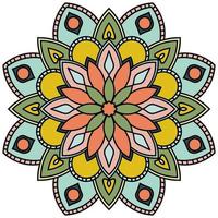 mandala colorida fofa. flor ornamental doodle redondo isolado no fundo branco. ornamento decorativo geométrico em estilo étnico oriental. vetor