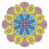 mandala colorida fofa. flor ornamental doodle redondo isolado no fundo branco. ornamento decorativo geométrico em estilo étnico oriental. vetor