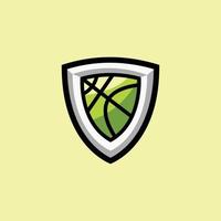 escudo com logotipo de bola de basquete para negócios esportivos vetor