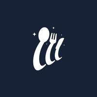 letra w, logotipo culinário com colher, garfo e faca vetor