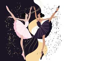 ilustração, um par de bailarinas em uma pose elegante em um fundo abstrato contrastante. cartaz para aulas de dança, fundo de texto