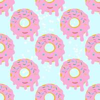 ilustração em vetor padrão sem emenda de donuts em esmalte rosa sobre um fundo azul claro.