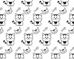 design de plano de fundo padrão de gatos doodle vetor