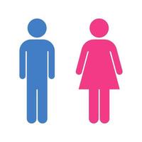 homem e mulher pictograma isolado no fundo branco. ícone de banheiro. bonequinhos de homem e mulher. símbolo masculino azul. símbolo feminino rosa. pictograma de casal vetor